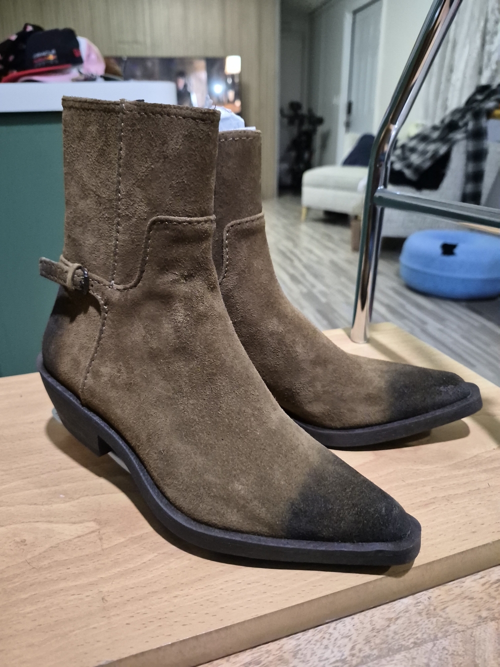 Zara Men's Suede Cowboy Ankle Boots in Brown